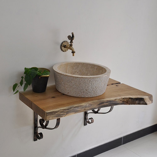 Bàn Mặt Gỗ Tự Nhiên Đặt Chậu Lavabo Kanly FW05