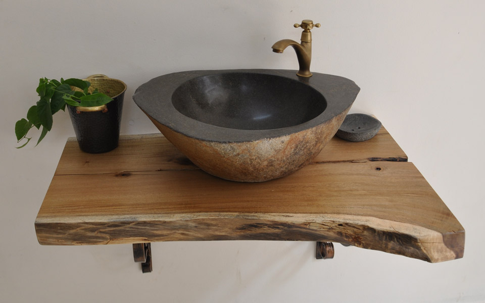 Bàn Mặt Gỗ Tự Nhiên Đặt Chậu Lavabo Kanly FW05