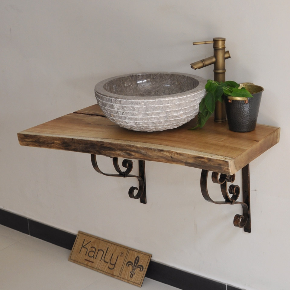 Bàn Mặt Gỗ Tự Nhiên Đặt Chậu Lavabo Kanly FW05