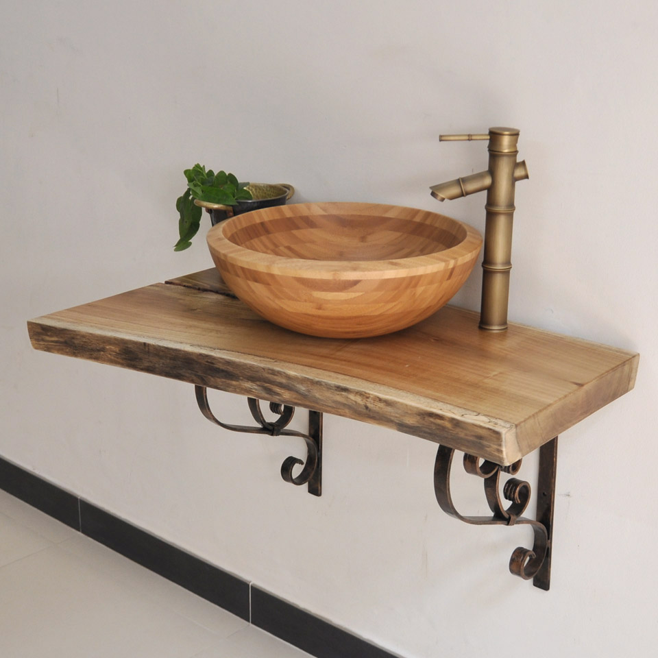 Bàn Mặt Gỗ Tự Nhiên Đặt Chậu Lavabo Kanly FW05