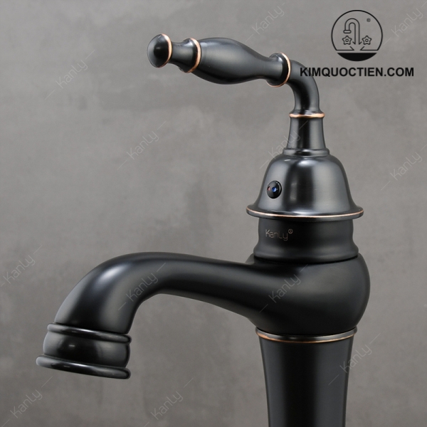 Vòi Lavabo Kanly Cổ Cao GCA14B Bằng Đồng Cổ Điển Màu Đen