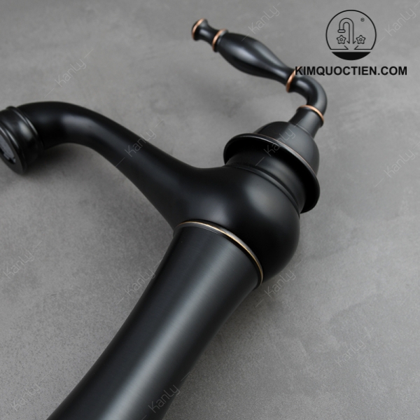 Vòi Lavabo Kanly Cổ Cao GCA14B Bằng Đồng Cổ Điển Màu Đen