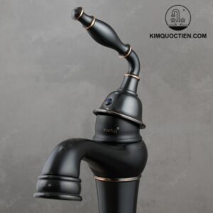 Vòi Lavabo Kanly Cổ Cao GCA14B Bằng Đồng Cổ Điển Màu Đen
