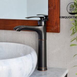 Vòi Lavabo Kanly GCA41B Nóng Lạnh Cổ Cao Bằng Đồng Màu Đen