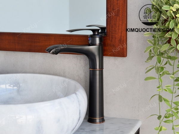 Vòi Lavabo Kanly GCA41B Nóng Lạnh Cổ Cao Bằng Đồng Màu Đen