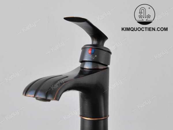 Vòi Lavabo Kanly GCA41B Nóng Lạnh Cổ Cao Bằng Đồng Màu Đen