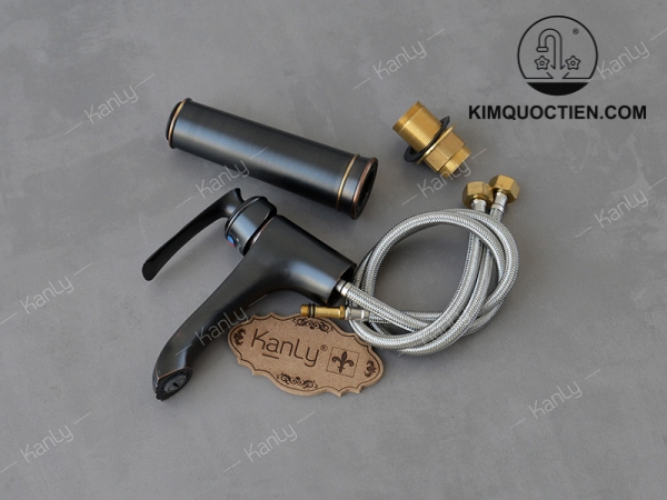 Vòi Lavabo Kanly GCA41B Nóng Lạnh Cổ Cao Bằng Đồng Màu Đen