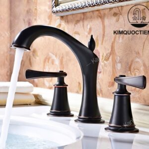 Vòi Lavabo Kanly GCB02B Nóng Lạnh 3 Lỗ Bằng Đồng Màu Đen