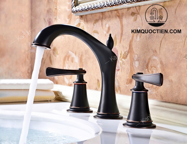 Vòi Lavabo Kanly GCB02B Nóng Lạnh 3 Lỗ Bằng Đồng Màu Đen