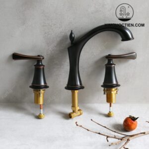 Vòi Lavabo Kanly GCB02B Nóng Lạnh 3 Lỗ Bằng Đồng Màu Đen