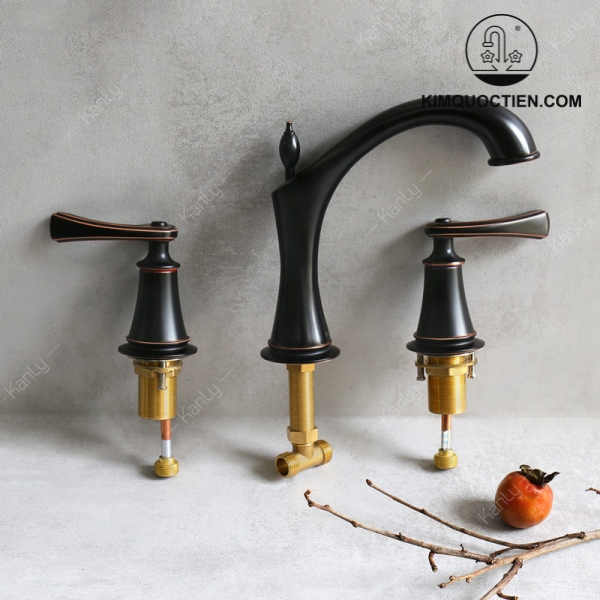 Vòi Lavabo Kanly GCB02B Nóng Lạnh 3 Lỗ Bằng Đồng Màu Đen