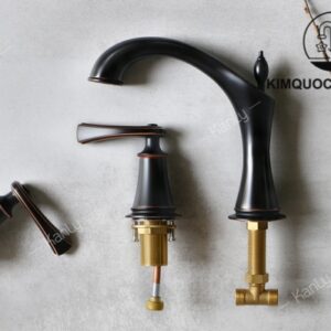 Vòi Lavabo Kanly GCB02B Nóng Lạnh 3 Lỗ Bằng Đồng Màu Đen