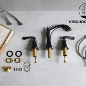 Vòi Lavabo Kanly GCB02B Nóng Lạnh 3 Lỗ Bằng Đồng Màu Đen