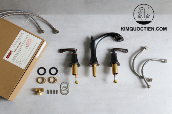 Vòi Lavabo Kanly GCB02B Nóng Lạnh 3 Lỗ Bằng Đồng Màu Đen