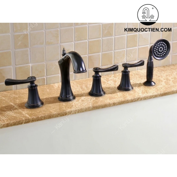 Vòi Xả Bồn Tắm 5 Lỗ Kanly GCB06B Nóng Lạnh Bằng Đồng Màu Đen