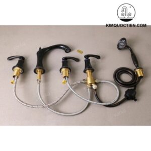 Vòi Xả Bồn Tắm 5 Lỗ Kanly GCB06B Nóng Lạnh Bằng Đồng Màu Đen