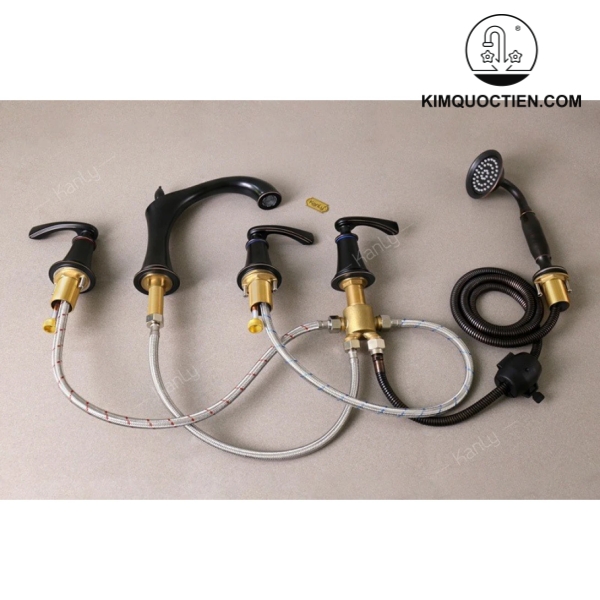 Vòi Xả Bồn Tắm 5 Lỗ Kanly GCB06B Nóng Lạnh Bằng Đồng Màu Đen