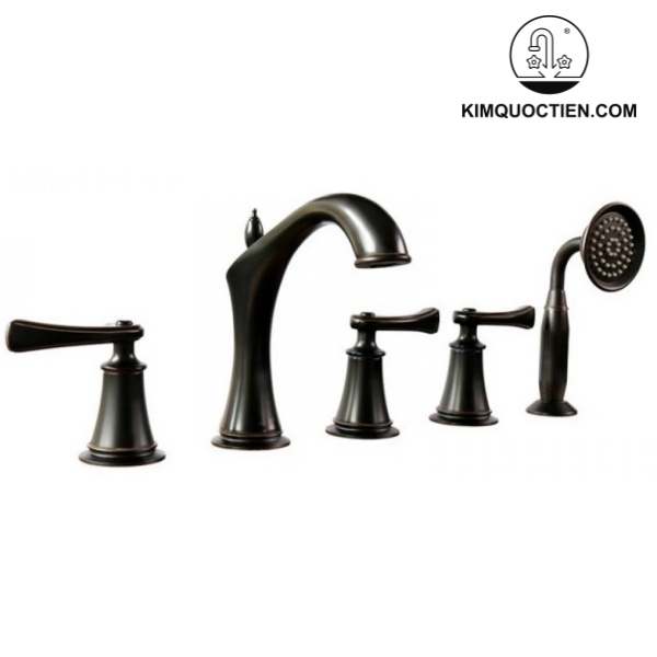 Vòi Xả Bồn Tắm 5 Lỗ Kanly GCB06B Nóng Lạnh Bằng Đồng Màu Đen