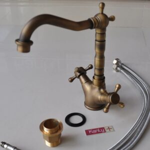 Vòi lavabo Kanly GCC05 nóng lạnh bằng đồng cổ điển