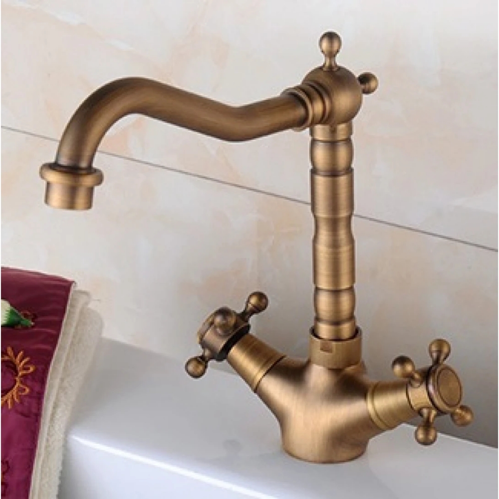 Vòi lavabo Kanly GCC05 nóng lạnh bằng đồng cổ điển