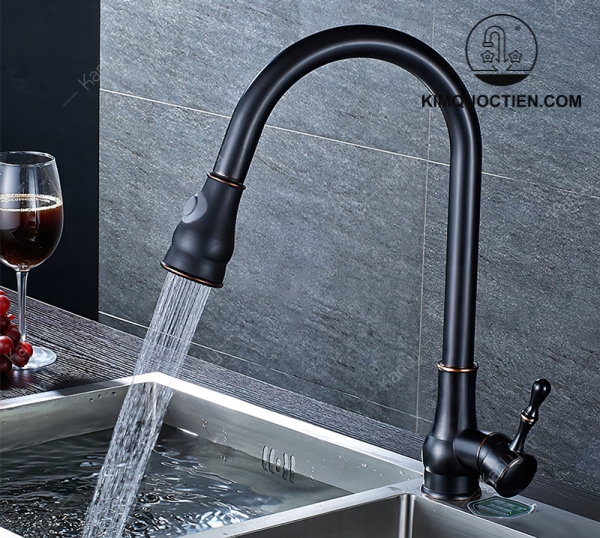 Vòi Rửa Bát Kanly GCC09B Rút Dây Nóng Lạnh Màu Đen