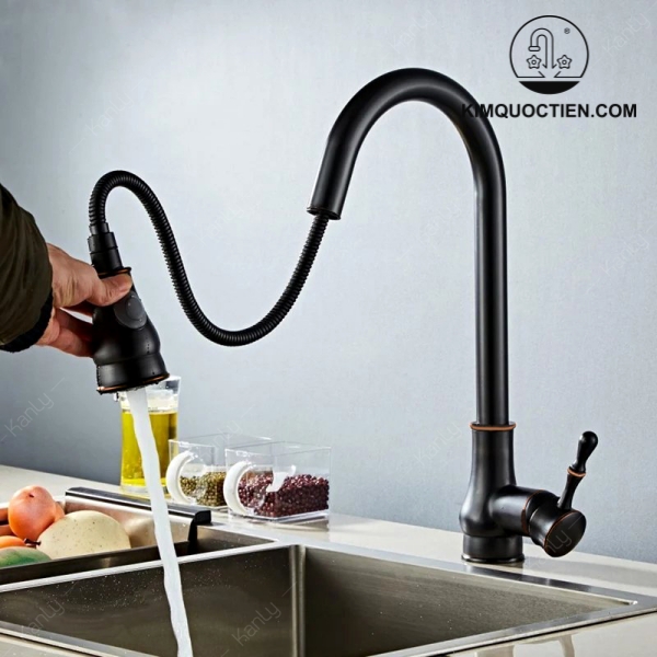 Vòi Rửa Bát Kanly GCC09B Rút Dây Nóng Lạnh Màu Đen