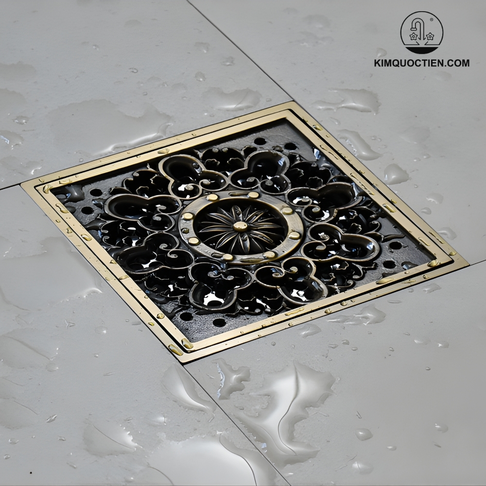 Phễu Thoát Sàn Hoa Văn Kanly GCP07 Bằng Đồng