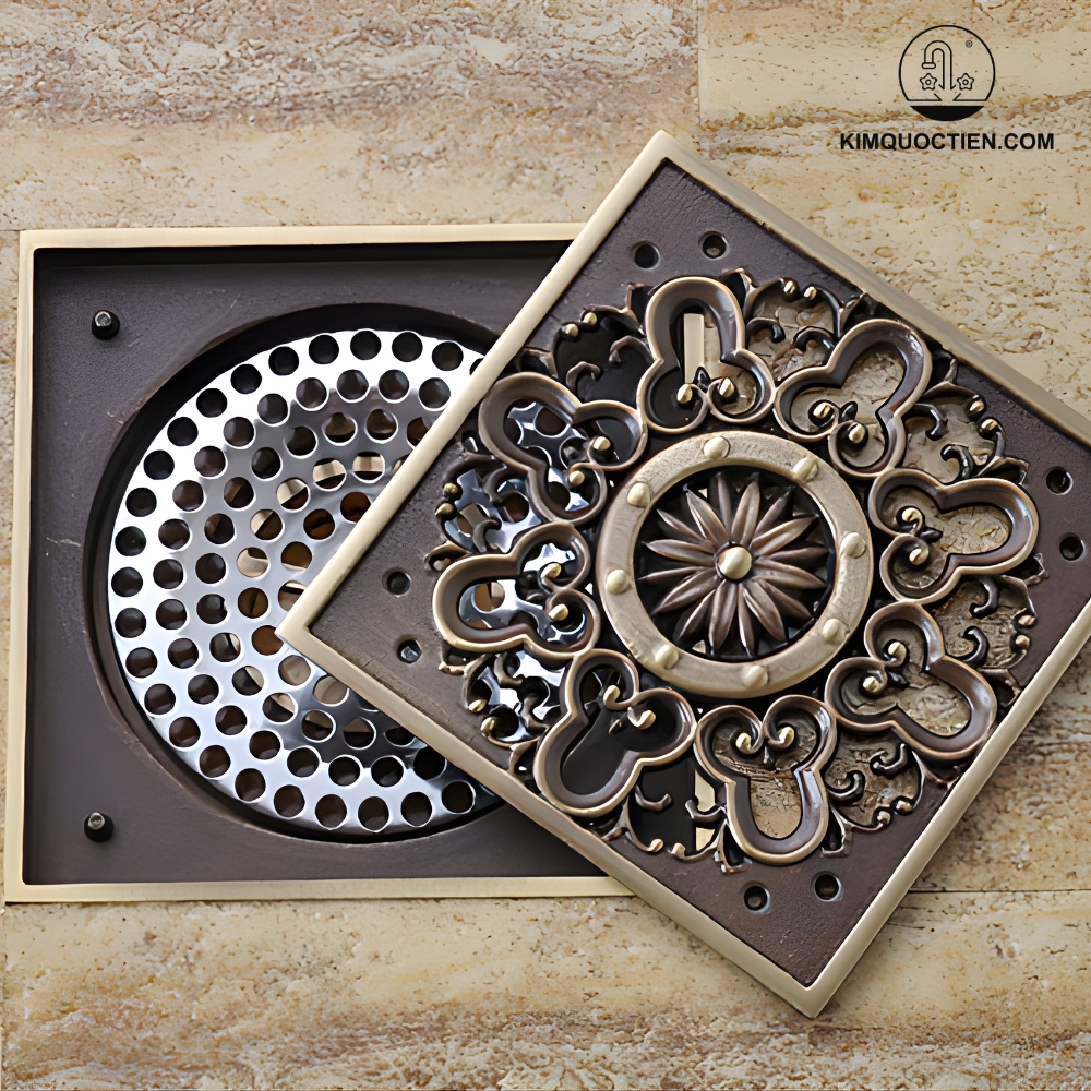 Phễu Thoát Sàn Hoa Văn Kanly GCP07 Bằng Đồng