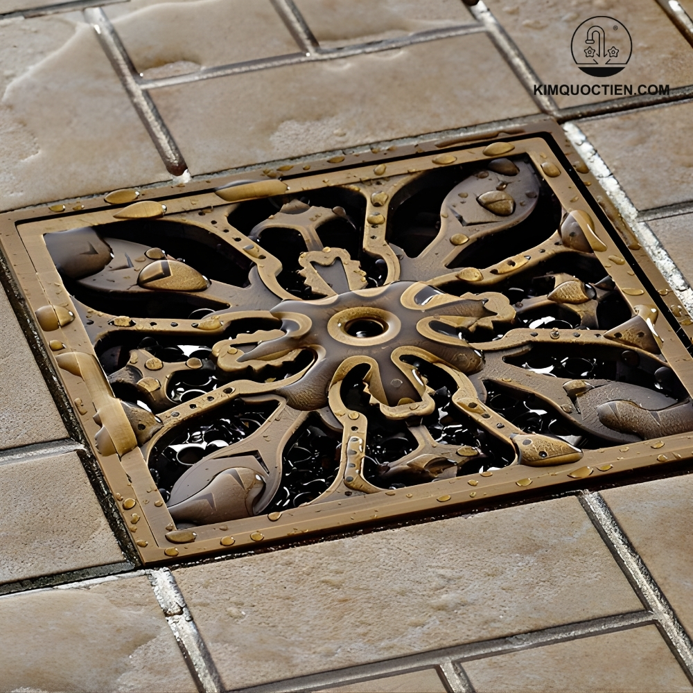 Phễu Thoát Sàn Hoa Văn Kanly GCP07 Bằng Đồng