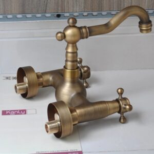 Vòi lavabo Kanly GCT06 nóng lạnh gắn tường bằng đồng