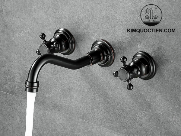 Vòi Gắn Tường Kanly GCT08B Nóng Lạnh Bằng Đồng Màu Đen