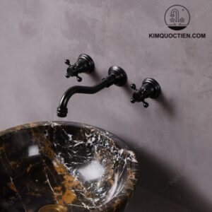 Vòi Gắn Tường Kanly GCT08B Nóng Lạnh Bằng Đồng Màu Đen