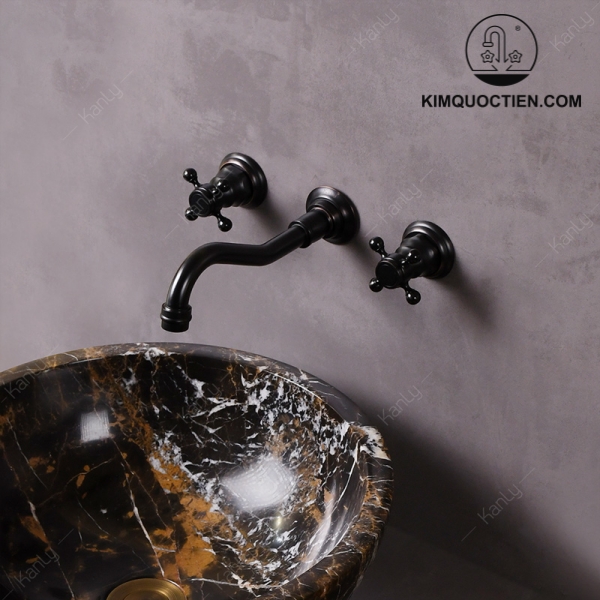 Vòi Gắn Tường Kanly GCT08B Nóng Lạnh Bằng Đồng Màu Đen