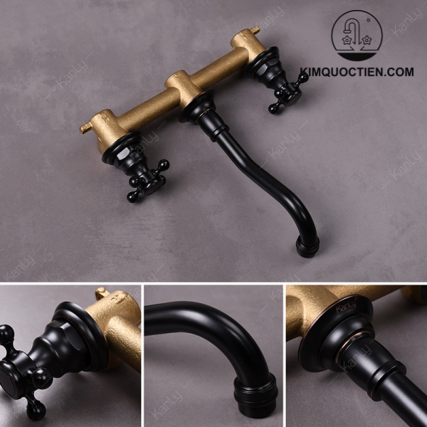 Vòi Gắn Tường Kanly GCT08B Nóng Lạnh Bằng Đồng Màu Đen