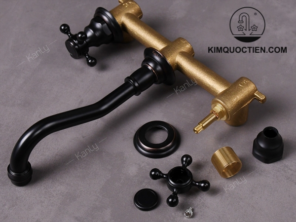 Vòi Gắn Tường Kanly GCT08B Nóng Lạnh Bằng Đồng Màu Đen