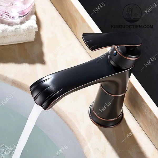 Vòi Lavabo Kanly GCV41B Nóng Lạnh Bằng Đồng Màu Đen
