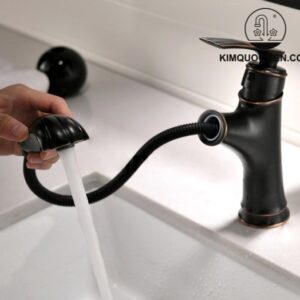 Vòi Lavabo Kanly GCV42B Nóng Lạnh Có Rút Dây Màu Đen