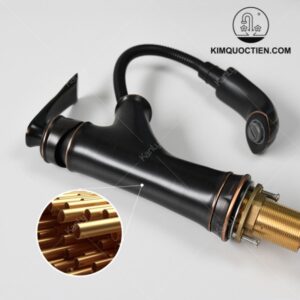 Vòi Lavabo Kanly GCV42B Nóng Lạnh Có Rút Dây Màu Đen