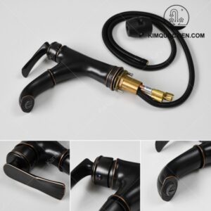 Vòi Lavabo Kanly GCV42B Nóng Lạnh Có Rút Dây Màu Đen