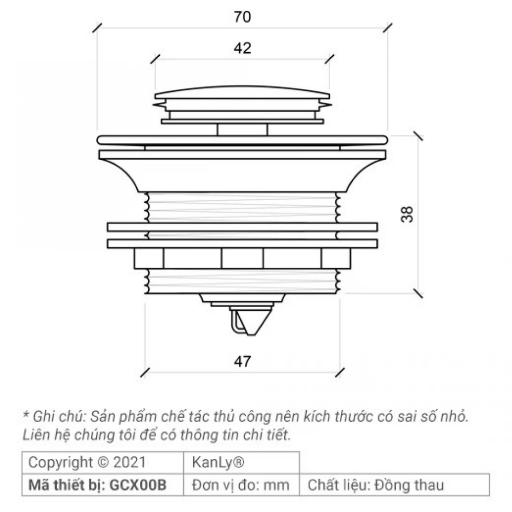 Đầu xả bồn tắm nằm Kanly GCX00B màu đen