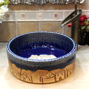 Chậu Rửa Mặt Lavabo Kanly Hoa Văn Nghệ Thuật SU005 Đặt Bàn Bằng Sứ 400x150 mm