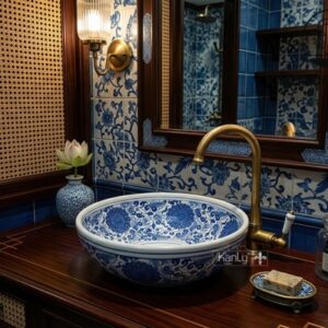 Chậu lavabo sứ hoa văn mỹ thuật SU121