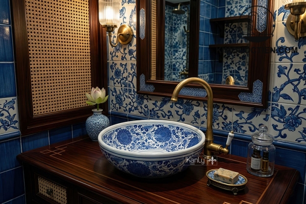 Chậu lavabo sứ hoa văn mỹ thuật SU121