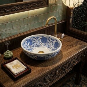 Chậu lavabo sứ hoa văn mỹ thuật SU121