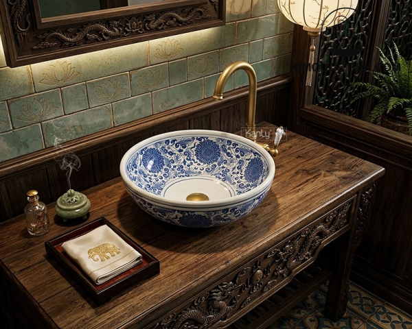Chậu lavabo sứ hoa văn mỹ thuật SU121
