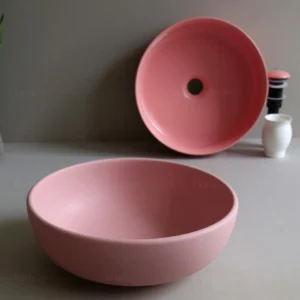 Chậu Lavabo Kanly SU510 Đặt Bàn Sứ Tròn Màu Hồng