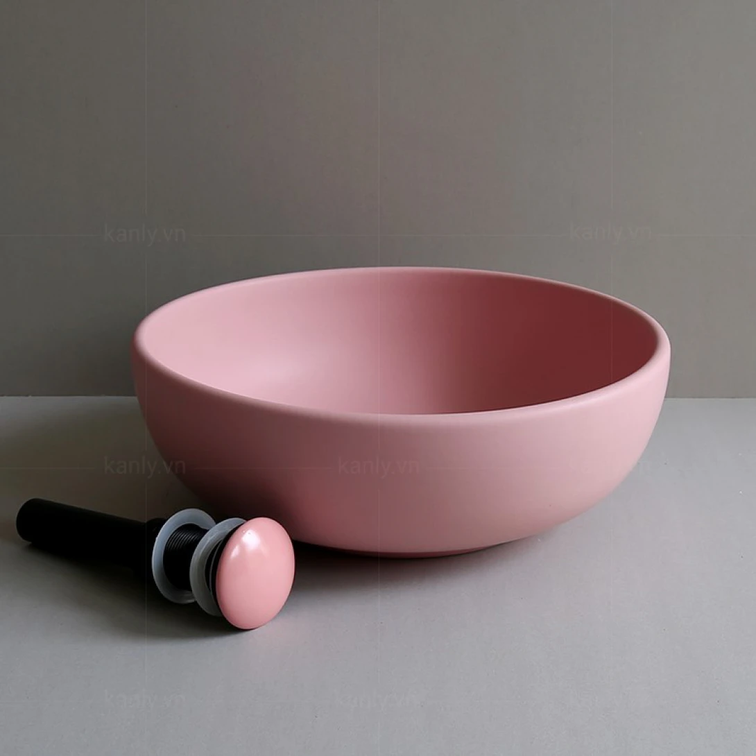 Chậu Lavabo Kanly SU510 Đặt Bàn Sứ Tròn Màu Hồng