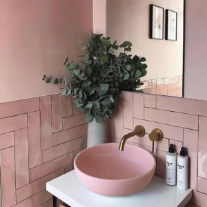 Chậu Lavabo Kanly SU510 Đặt Bàn Sứ Tròn Màu Hồng