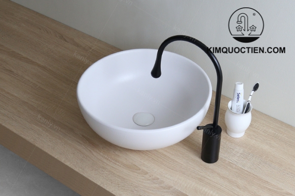 Chậu Lavabo Kanly SU513 Đặt Bàn Sứ Tròn Màu Trắng