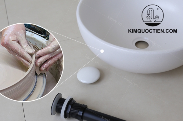 Chậu Lavabo Kanly SU513 Đặt Bàn Sứ Tròn Màu Trắng